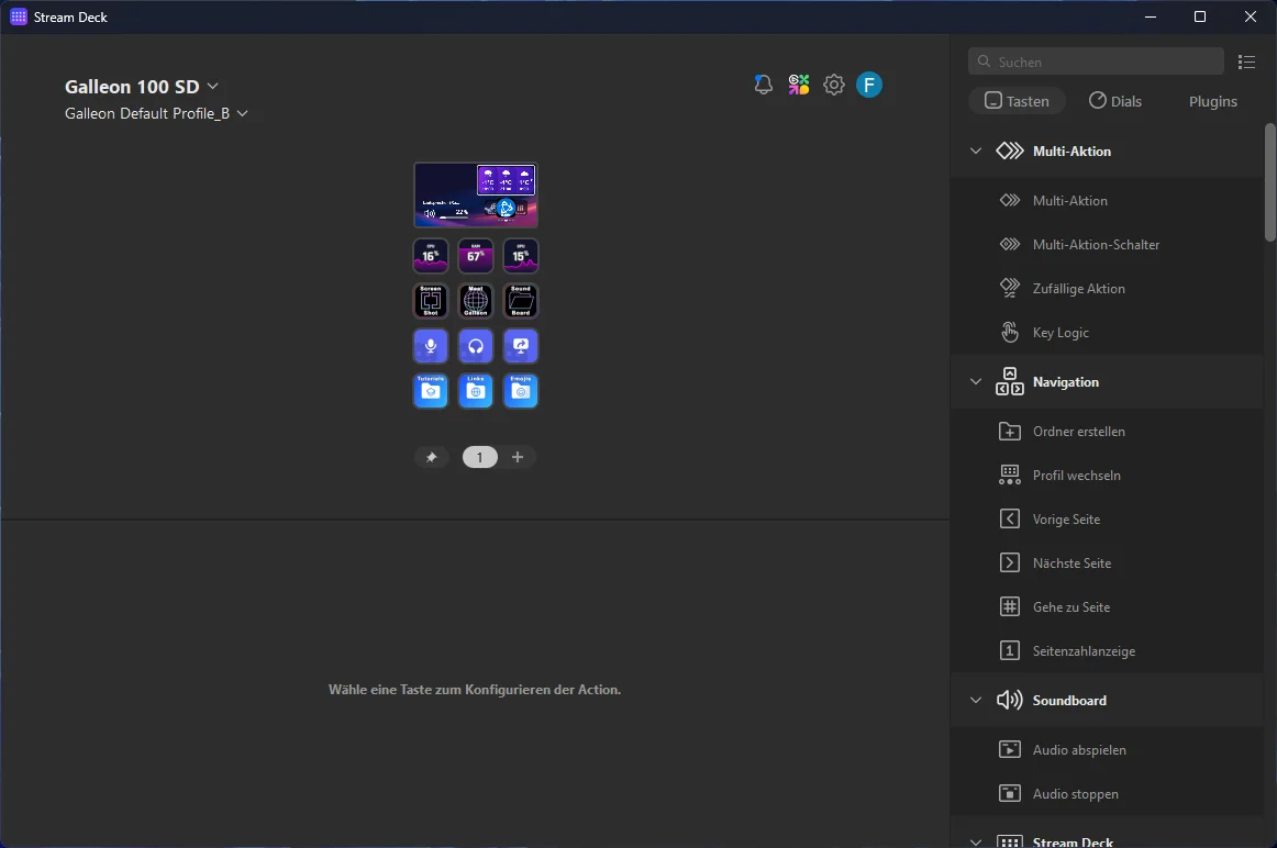 Stream-Deck-App für die Einstellungen an der Corsair Galleon 100 SD